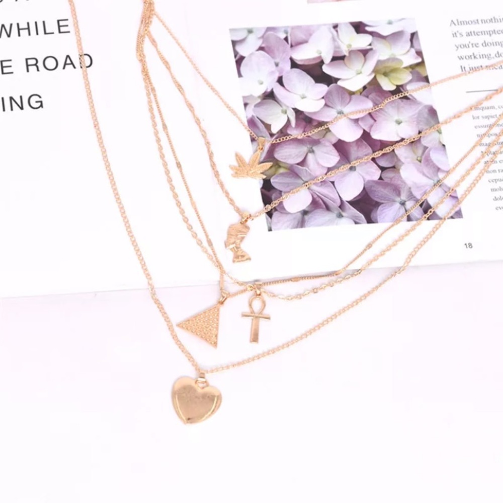 Golden Multilayer Statement Necklace - Picture 2 of 5